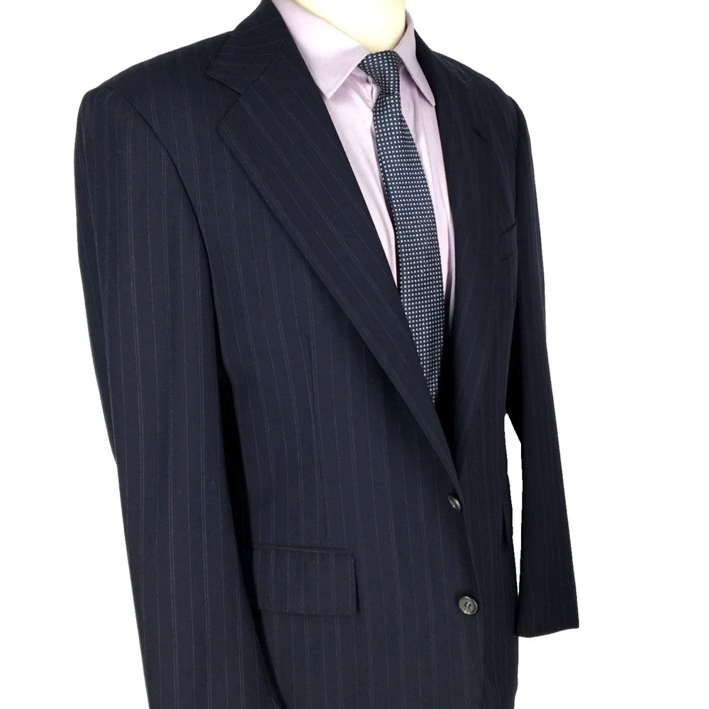 38R Polo Ralph Lauren USA Mens Vintage 2 Bttn Wool Suit Black Pinstripe Pants 32